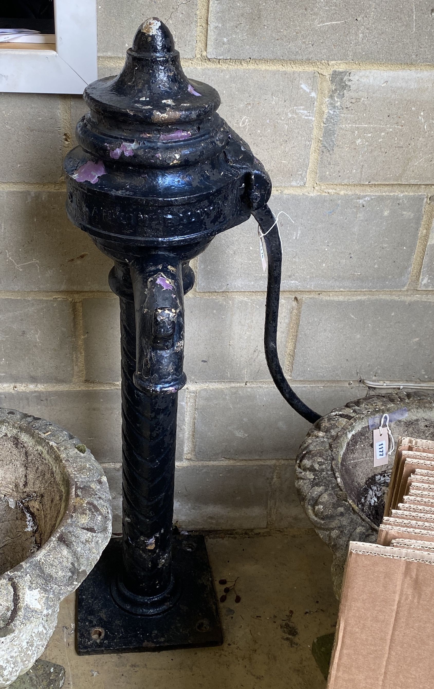 A Victorian cast iron water pump, Ballymena, Ireland, height 126cm